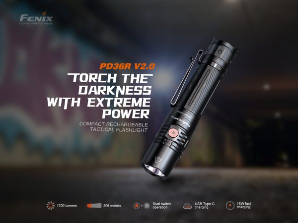 Fenix PD36R V2 Compact Rechargeable Tactical Flashlight - 1700 Lumens For Cheap