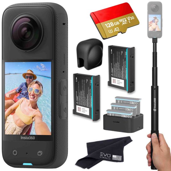 Insta360 X3 - Waterproof 360 Action Camera Bundle Includes Extra 2 Batteries, Charger, Invisible Selfie Stick, Lens Cap & Memory Card Online