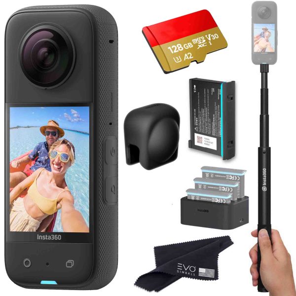 Insta360 X3 - Waterproof 360 Action Camera Bundle Includes Extra Battery, Charger, Invisible Selfie Stick, Lens Guard & Memory Card Fashion