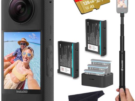 Insta360 X3 - Waterproof 360 Action Camera Bundle Includes Extra 2 Batteries, Charger, Invisible Selfie Stick & Memory Card Online Hot Sale