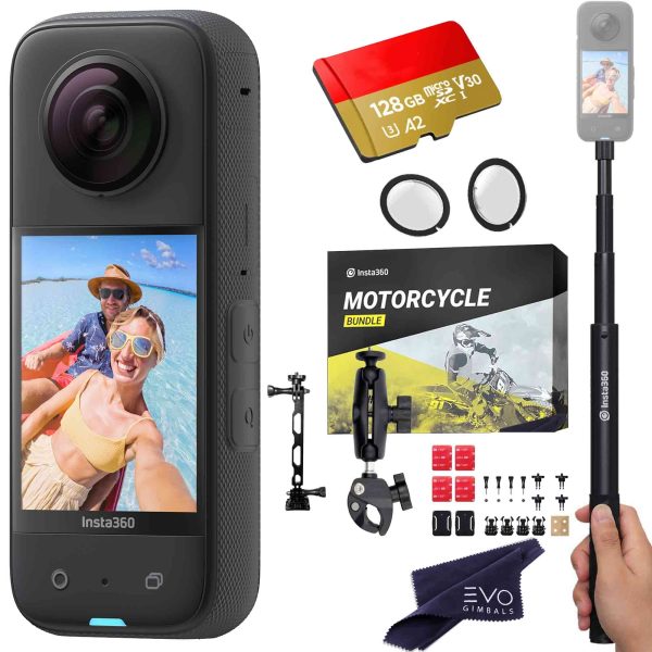 Insta360 X3 camera with Motorcycle bundle,  Invisible selfie stick, Lens guard & SD card Fashion